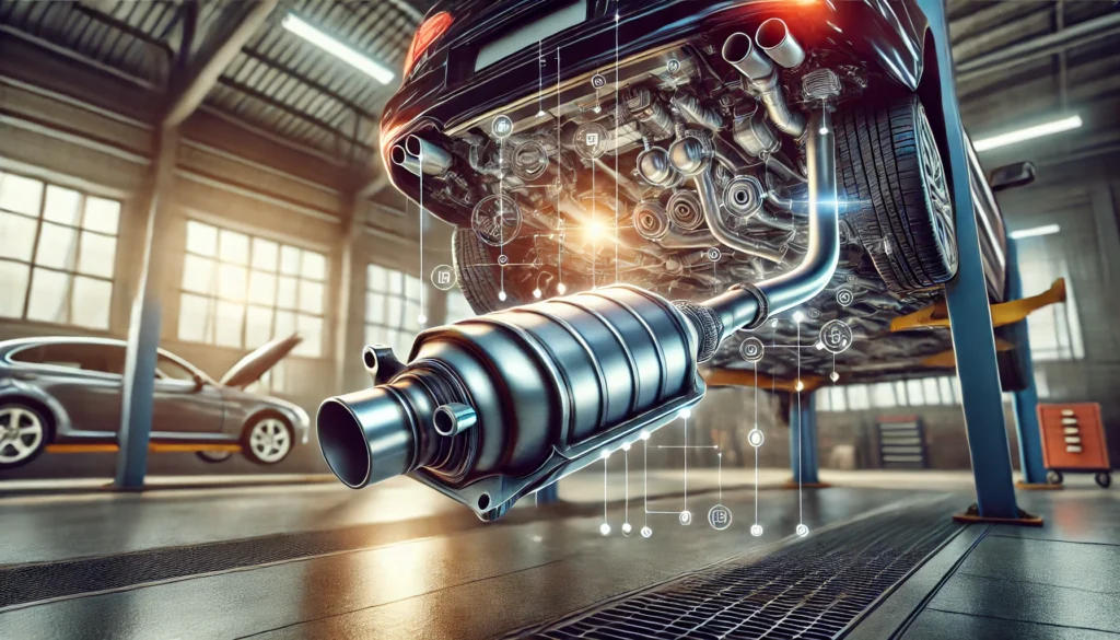 Diagram of a car’s exhaust system highlighting the catalytic converter, illustrating potential issues with a bad catalytic converter.