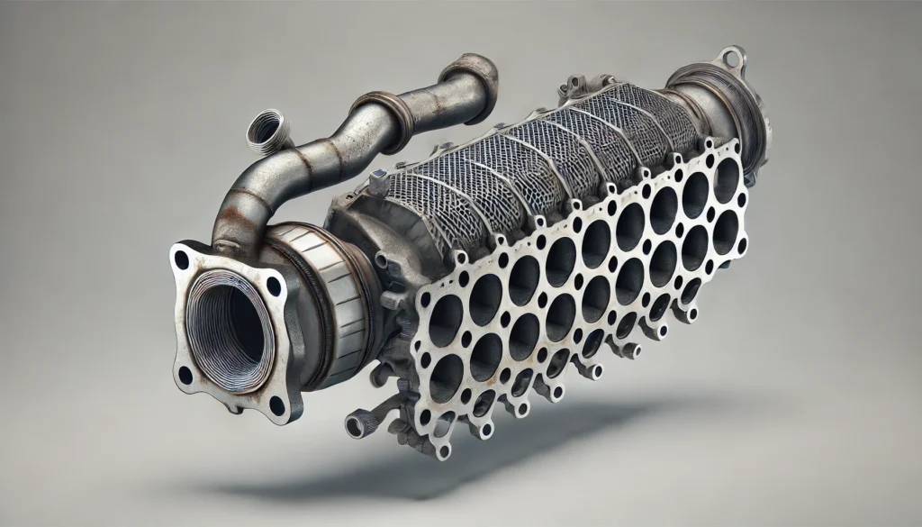 Comparison of a clogged catalytic converter and a blown head gasket showing visible damage.