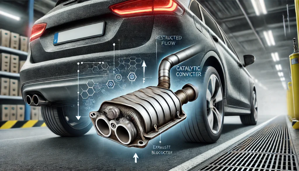 Car with a clogged catalytic converter causing sluggish exhaust flow and acceleration problems.